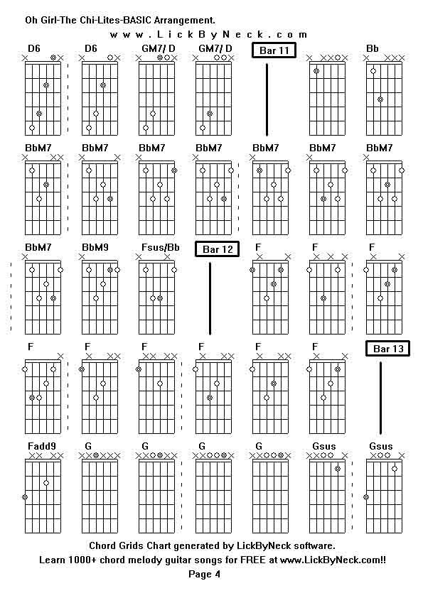 Chord Grids Chart of chord melody fingerstyle guitar song-Oh Girl-The Chi-Lites-BASIC Arrangement,generated by LickByNeck software.